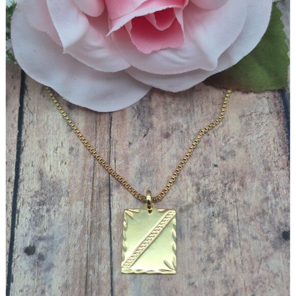 Child of Wild Luca Pendant Necklace 18K Gold Overlay Box Chain Etched Unisex - Picture 1 of 10